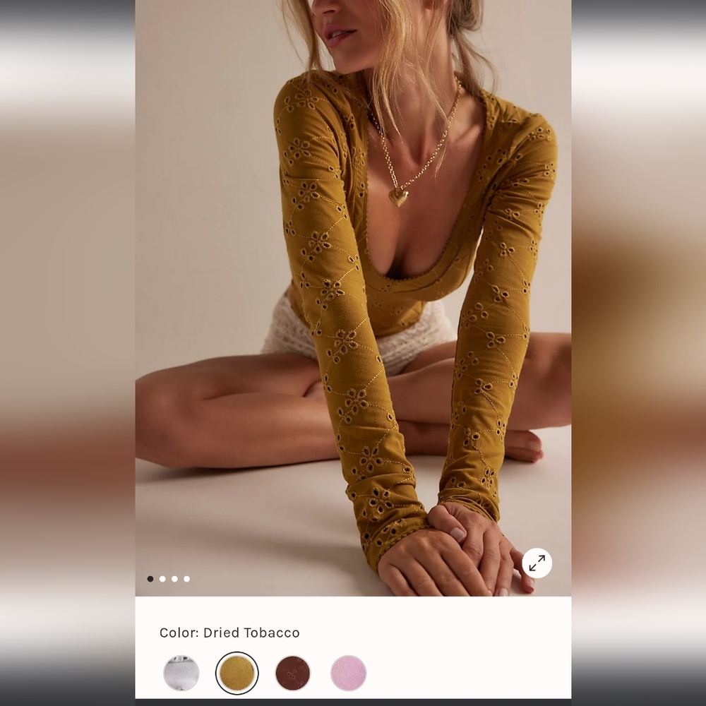 Free People Intimately Full Bloom Long Sleeve Eyelet Top Medium in Dried Tobacco - Picture 3 of 10